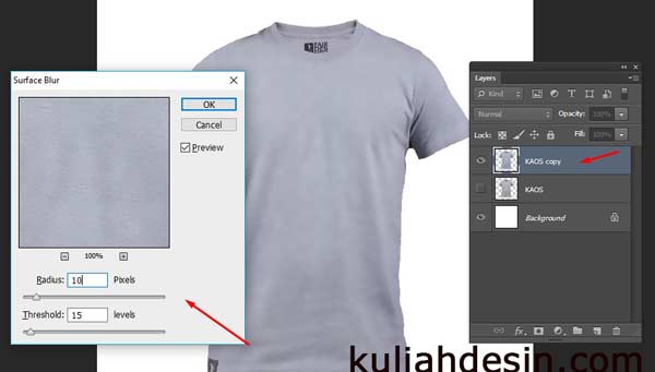 Cara agar gambar desain mengikuti kontur kaos di photoshop