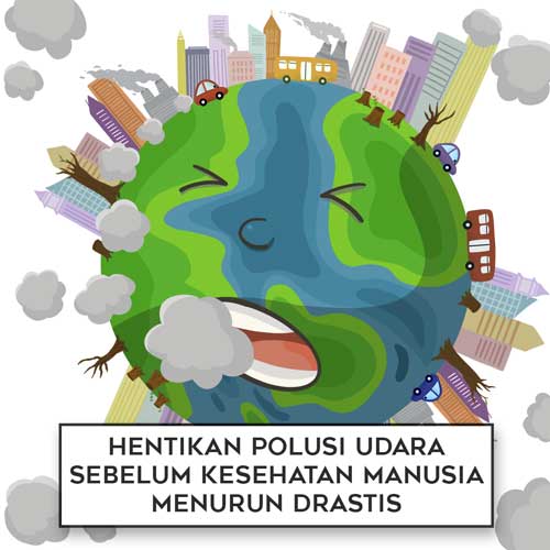 poster polusi udara kartun bumi sakit