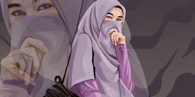 Gambar Kartun Muslimah Bercadar Warna Ungu