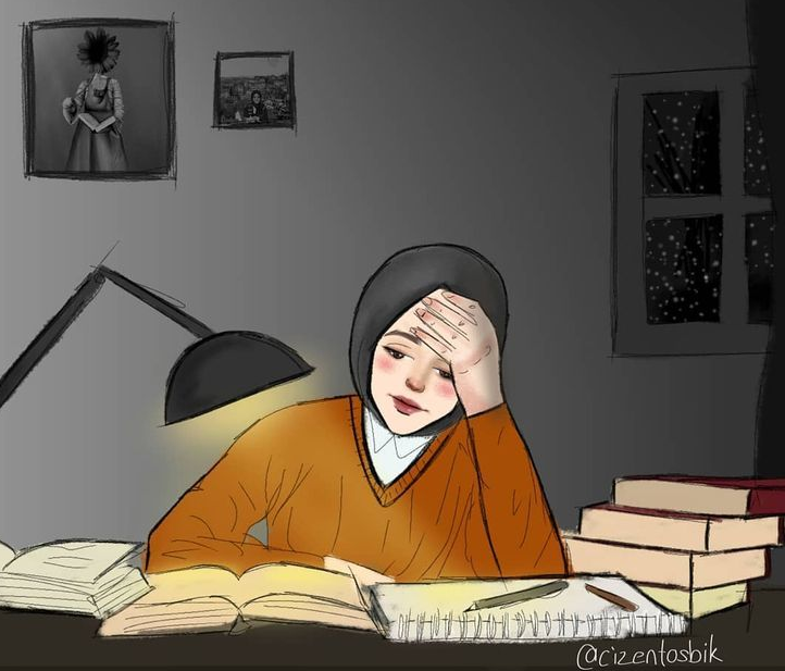 Gambar Kartun Muslimah Membaca Buku